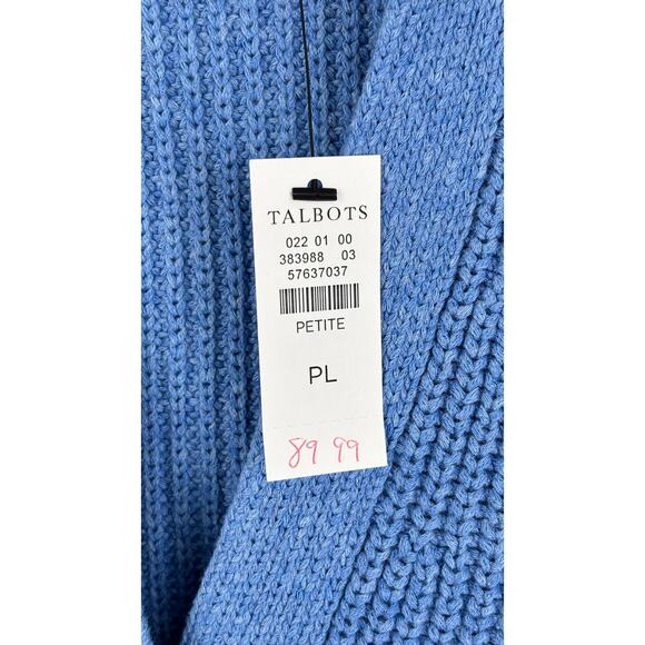 Talbots Shaker Stitch V Neck Knit Cardigan Sweater Womens Petite Large New Blue - Picture 5 of 8